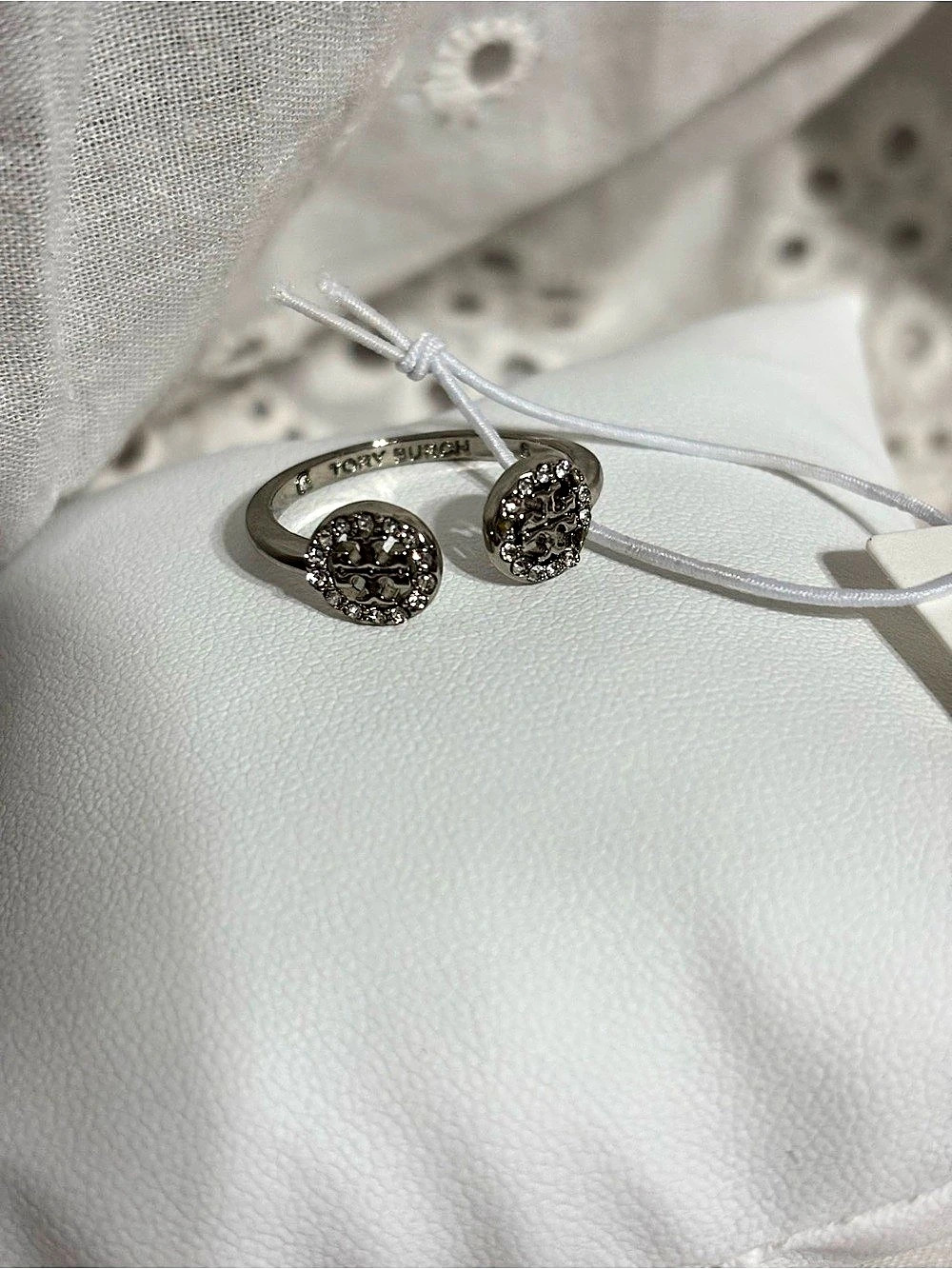 Size 7 Tory Burch Miller Pavé Ring Logo Ring Set in Silver